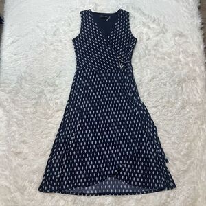 Ivanka Trump Navy White Faux Wrap VNeck Dress Size XS - Small Stretchy